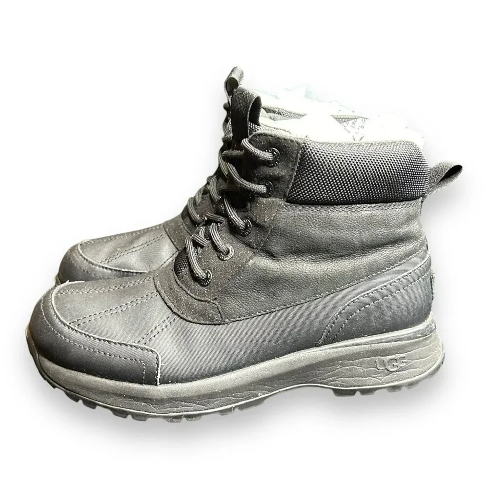 UGG EMMETT DUCK‎ BOOT BLACK LEATHER WATERPROOF LACE UP MEN'S BOOTS US SIZE 7